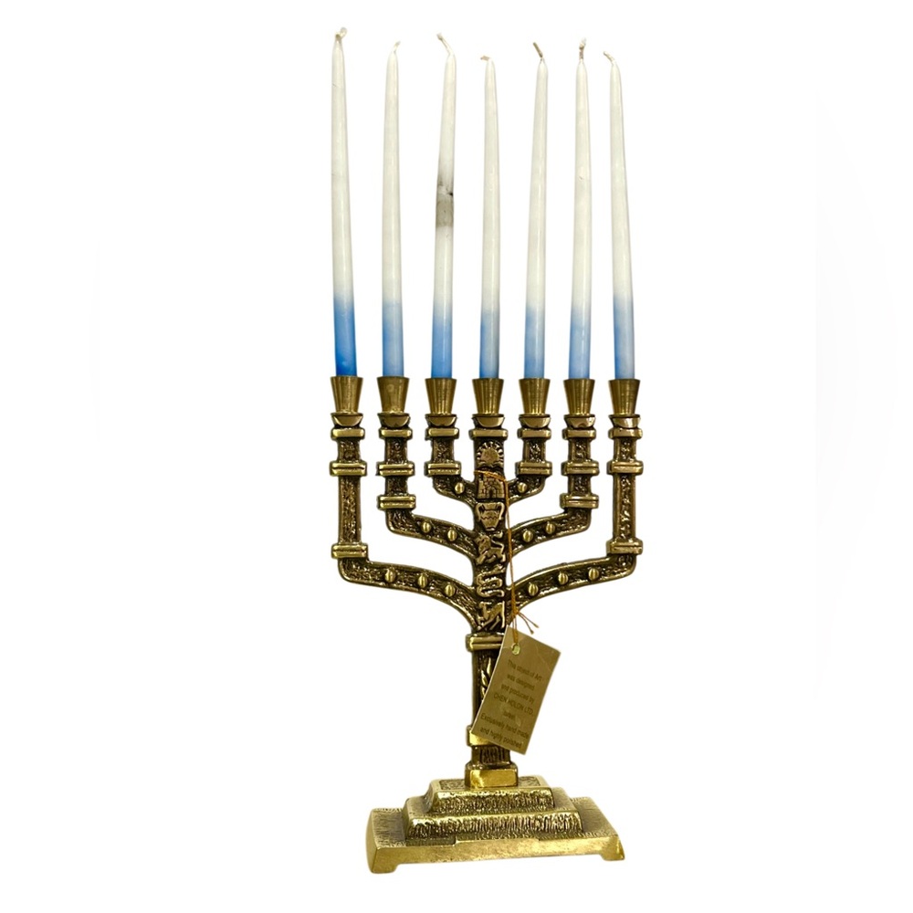 Gold Menorah with Blue and White Candles